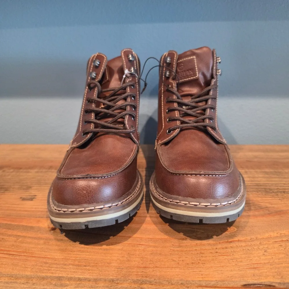 Magellan Outdoors Mens Boots Brown Moc Toe Lace Up Casual Work Ankle 10D